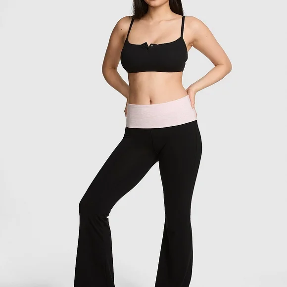 PINK Victoria's Secret Black Leggings with Light Pink Waistband - Picture 2 of 6